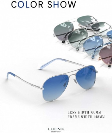 Wayfarer Aviator Sunglasses for Men Women Polarized - UV 400 Protection with case 60MM - Gradient Blue Lens/ Silver Frame - C...