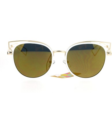 Round Womens Trendy Fashion Sunglasses Round Cateye Double Frame UV 400 - White (Gold Mirror) - CW185RW0NR4 $13.38
