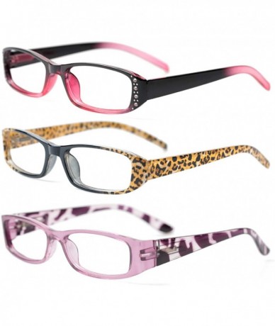 Rectangular 3-Pairs Womens Designer Spring Hinge Rhinestone Lightweight Reading Glasses - 3 Pairs Mixed Colors - CW184UU306X ...