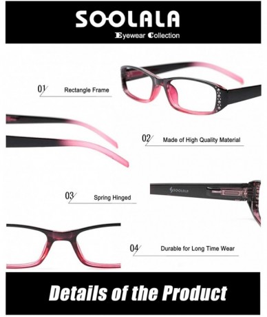Rectangular 3-Pairs Womens Designer Spring Hinge Rhinestone Lightweight Reading Glasses - 3 Pairs Mixed Colors - CW184UU306X ...