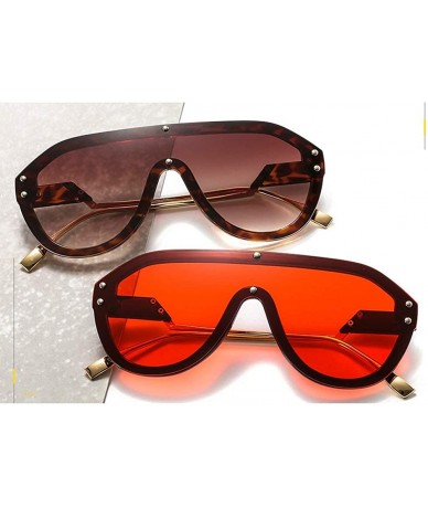 Goggle Fashion Big Frame One-piece Sunglasses for Women 2020 Chic Bent Leg Flat Top Rivet Sun Glasses Mens Goggle - Red - CE1...