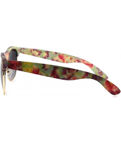 Rectangular Womens Flower Print Half Horn Rim Hipster Sunglasses - Beige Purple - C218W7N9M9Y $12.79
