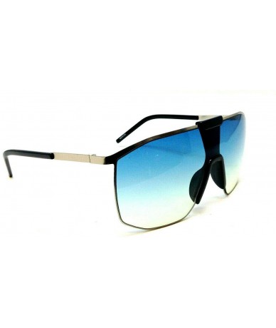 Aviator Oversized Wrap Around Shield Aviator Sunglasses - Silver & Black Frame - CW18W7RYQML $21.07