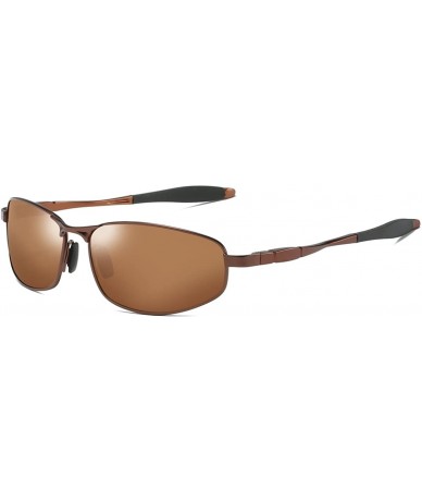 Wrap Wrap Polarized Sunglasses Al-Mg Metal Temple Spring Hinged UV400 Protection - Brown - CT18CSM23EL $11.72