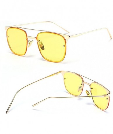 Square Summer Men Women Metal Frame Square Mirror Sunglasses Beach Unisex Eyewear UV400 - Yellow - C712KCV9973 $19.93