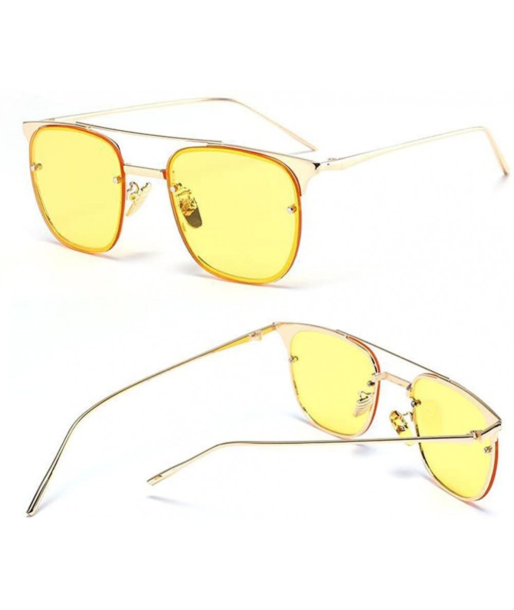 Square Summer Men Women Metal Frame Square Mirror Sunglasses Beach Unisex Eyewear UV400 - Yellow - C712KCV9973 $10.99