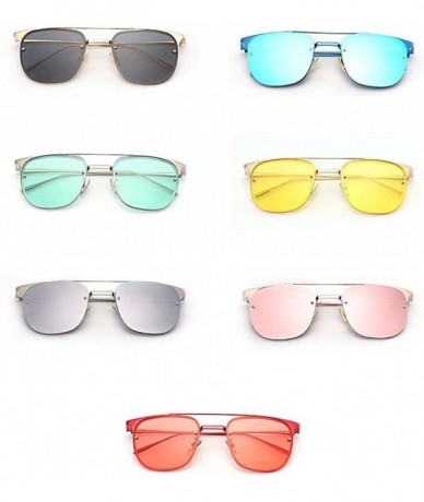 Square Summer Men Women Metal Frame Square Mirror Sunglasses Beach Unisex Eyewear UV400 - Yellow - C712KCV9973 $10.99