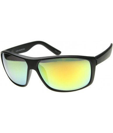 Square Men's Action Sport Colored Mirror Lens Rectangle Sunglasses 64mm - Matte Black / Sun - CQ128W7A99F $8.93