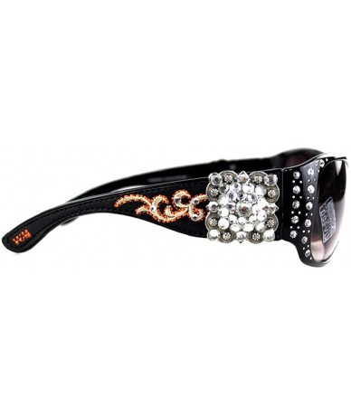Rectangular Hippy Aztec Boho Rhinestone Concho Bling Sunglasses - Black - CC18SZZGCIH $20.61