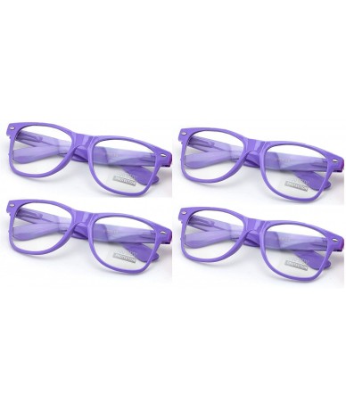 Wayfarer Neon Color 80's Retro Classic Party Nerd Clear Lens Glasses - 4 Purple - CV12N6K61JX $10.09