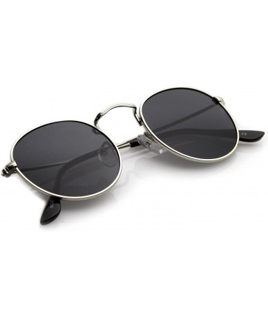 Round Classic Full Metal Frame Slim Temple Round Sunglasses 45mm - Silver / Smoke - C012NRZT1ZS $9.33