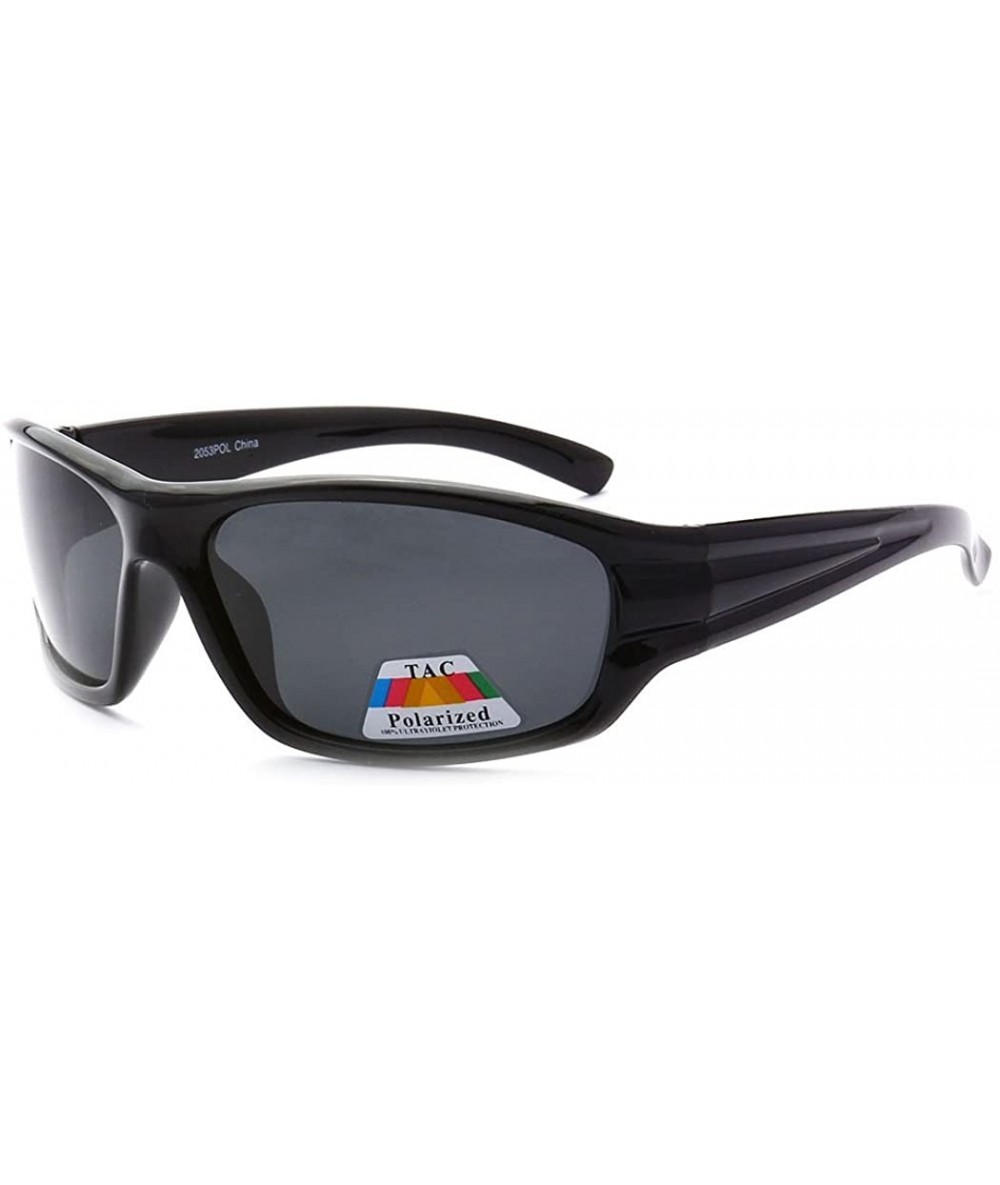 Square Polarized Sporty Square Framed Polarized Sunglasses UV400 - Black Black - C112KW901MR $10.78
