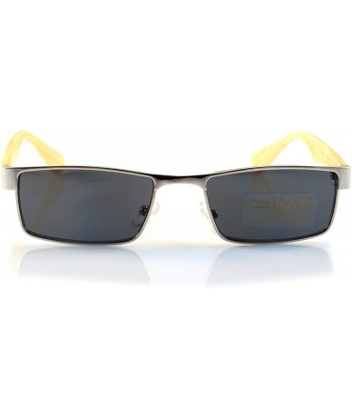 Rectangular XSmall Metal Flat Top Wood Feel Temple Narrow Rectangle Sunglasses A192 - Silver/ Black Sd - CD18EHT8804 $10.51
