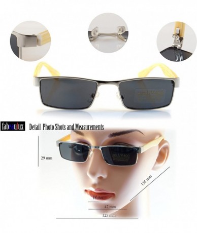 Rectangular XSmall Metal Flat Top Wood Feel Temple Narrow Rectangle Sunglasses A192 - Silver/ Black Sd - CD18EHT8804 $10.51