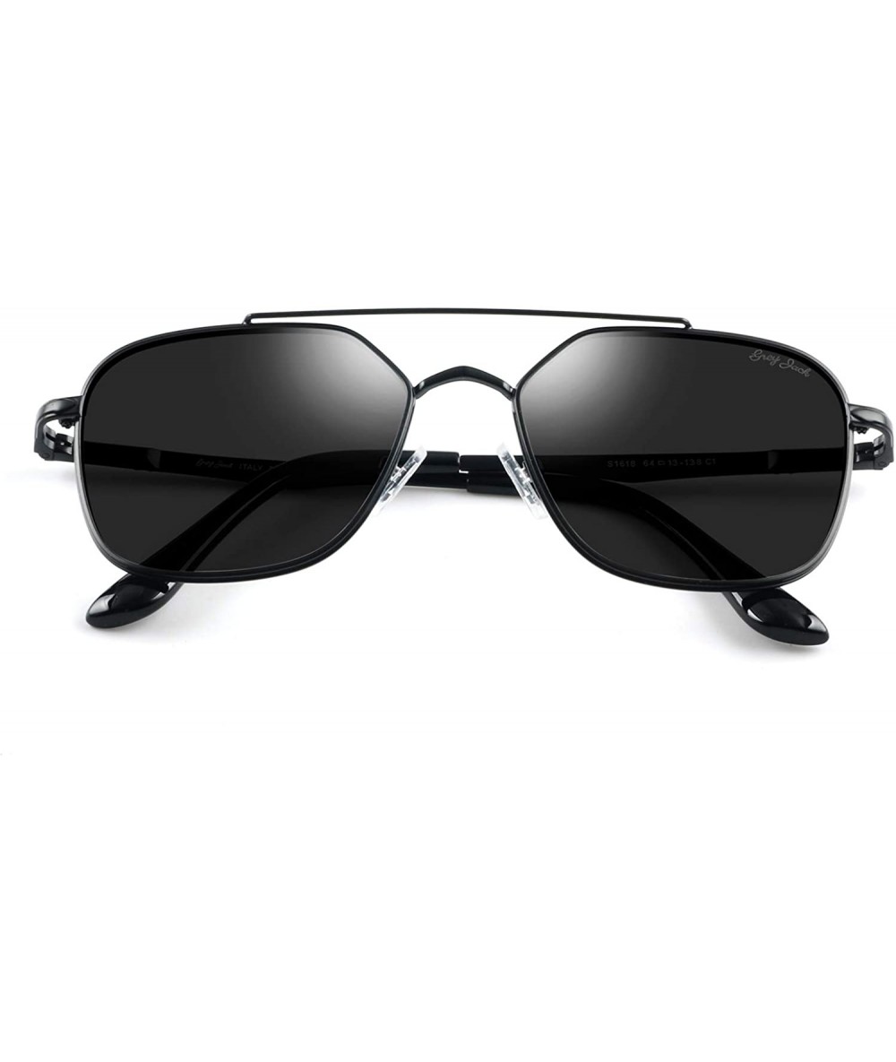 Aviator Polarized Square Aviator Sunglasses Polygon for Women Men - Black Frame/Black Lens - CF18NDXG65G $26.71