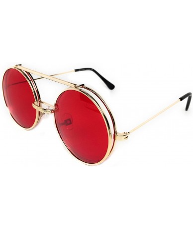 Round Flip Up Steampunk Metal Django Sunglasses - Gold- Red - CR186X4IDN9 $13.02