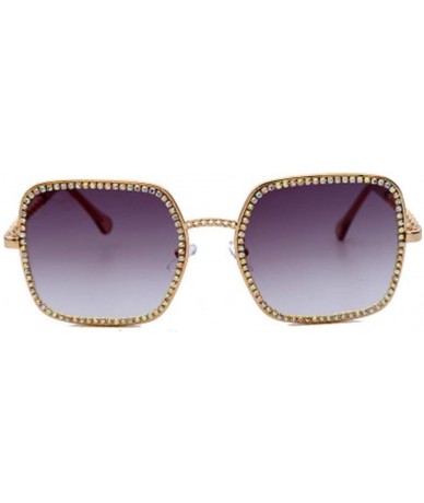 Square Square Large Frame Chain Diamond Sunglasses Unique Fashion Rhinestone Glasses - 3 - CR190HCO44X $25.67