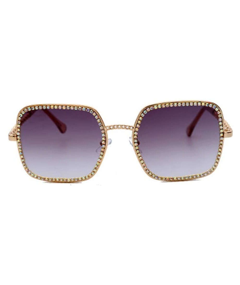 Square Square Large Frame Chain Diamond Sunglasses Unique Fashion Rhinestone Glasses - 3 - CR190HCO44X $25.67