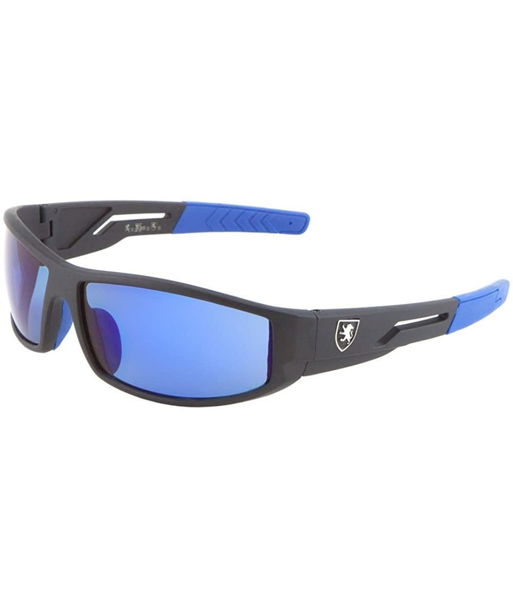 Shield Slim Sport Wrap Around Sunglasses - Black & Blue Frame - C218EWWI7CT $9.91
