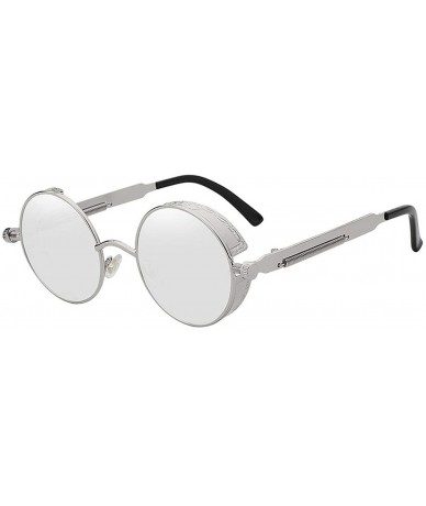 Oval Round Metal Sunglasses Steampunk Men Women Fashion Glasses Er Retro Vintage UV400 - Silver W Silver Mir - CC199CDQ835 $2...