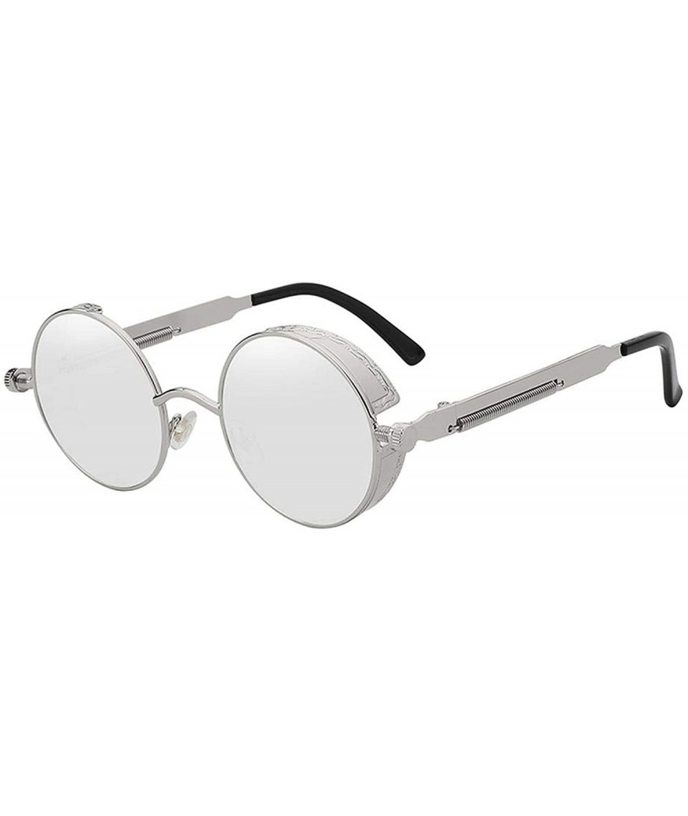 Oval Round Metal Sunglasses Steampunk Men Women Fashion Glasses Er Retro Vintage UV400 - Silver W Silver Mir - CC199CDQ835 $2...