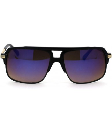 Rectangular Mirror Lens Half Rim Plastic Racer Mobster Sunglasses - Matte Black Blue Mirror - CL195KRACMY $29.47