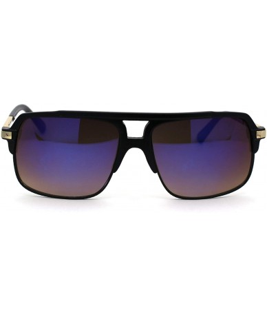 Rectangular Mirror Lens Half Rim Plastic Racer Mobster Sunglasses - Matte Black Blue Mirror - CL195KRACMY $16.14