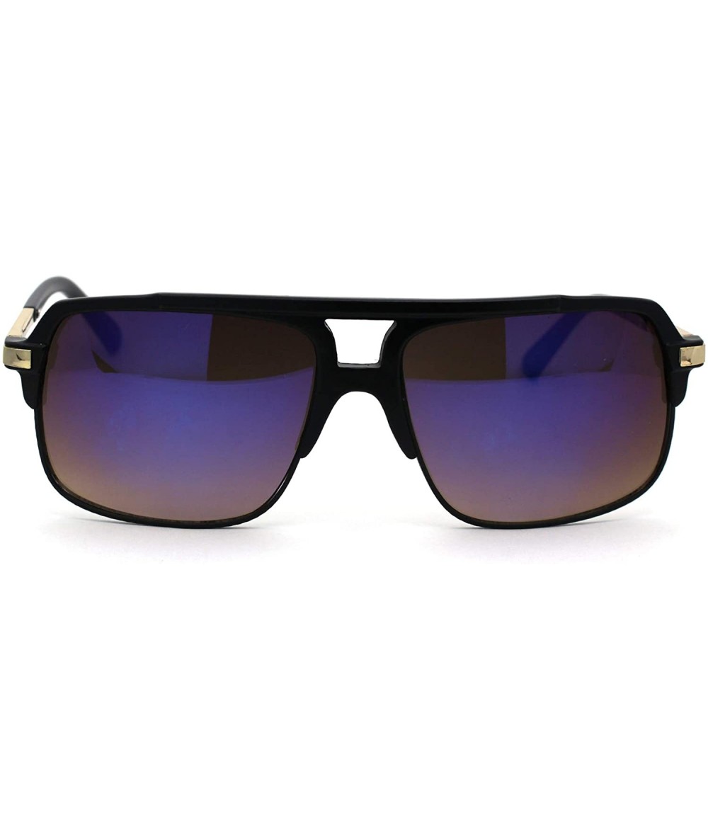 Rectangular Mirror Lens Half Rim Plastic Racer Mobster Sunglasses - Matte Black Blue Mirror - CL195KRACMY $16.14