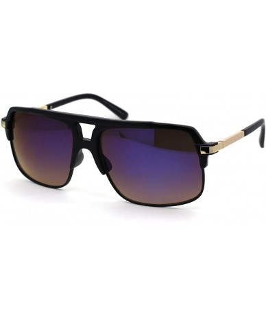 Rectangular Mirror Lens Half Rim Plastic Racer Mobster Sunglasses - Matte Black Blue Mirror - CL195KRACMY $16.14