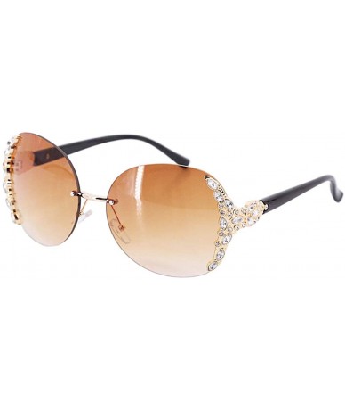 Goggle Fashion Round Sunglasses Semi-rim UV Protection Glasses for Women Girls - Tea - CZ199U6NOHT $28.02