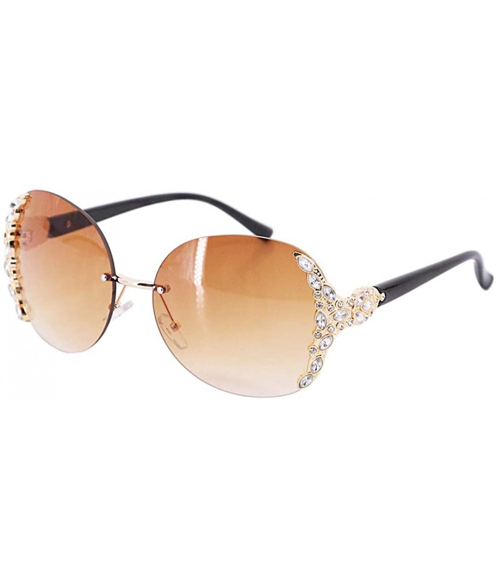 Goggle Fashion Round Sunglasses Semi-rim UV Protection Glasses for Women Girls - Tea - CZ199U6NOHT $11.06