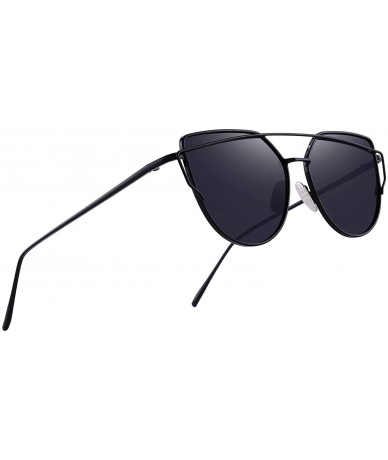 Goggle Fashion Women Cat Eye Sunglasses Coating Mirror Lens Sun glasses UV400 S7882 - Black - C412FYY9W6L $13.39