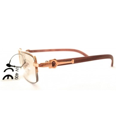 Square Men's Color Wood Effect Metal Frames Vintage Style Retro - Clear - CW18RDS4CY8 $25.14