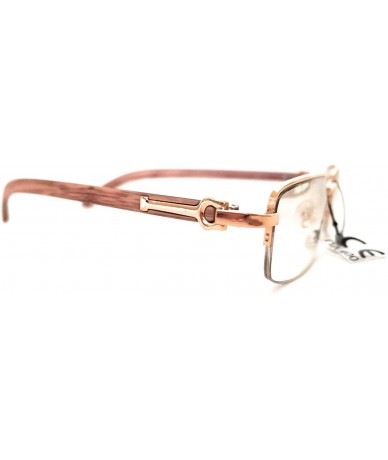 Square Men's Color Wood Effect Metal Frames Vintage Style Retro - Clear - CW18RDS4CY8 $25.14