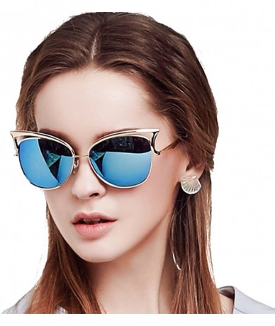 Sport Women Sunglasses - Vintage Cateye Silver Sunglasses for Women Polarized Mirror Designer - Ice Blue - CQ12DPTRB2J $53.28