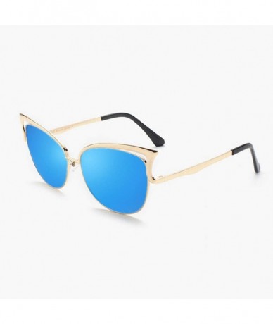 Sport Women Sunglasses - Vintage Cateye Silver Sunglasses for Women Polarized Mirror Designer - Ice Blue - CQ12DPTRB2J $18.56