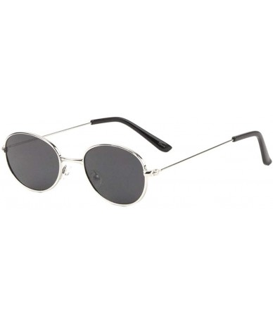 Oval Retro Oval Color Lens Thin Frame Metal Sunglasses - Black Silver - C11987HONWC $14.92