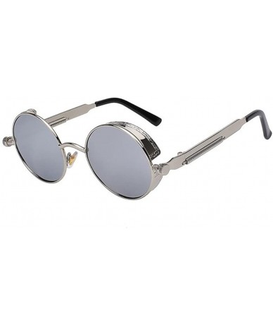 Semi-rimless Men Round Mirror UV400 Polarized Sunglass Women Steampunk Glasses Eyewear - Silver - C6182SXZHQS $18.92