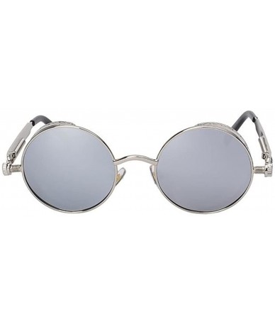 Semi-rimless Men Round Mirror UV400 Polarized Sunglass Women Steampunk Glasses Eyewear - Silver - C6182SXZHQS $11.50