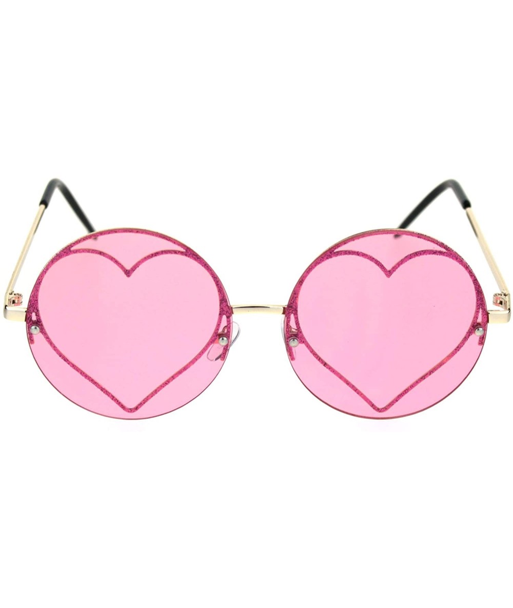 Rimless Glitter Heart Inner Frame Exposed Lens Hippie Circle Round Sunglasses - Gold Pink - C518R66TUZ9 $11.41