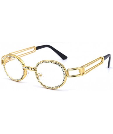 Oval Fashion Oval Metal Frame Luxury Diamond Brand Designer UV400 punk style Sunglasses - Transparent - C018S33UDK7 $14.13