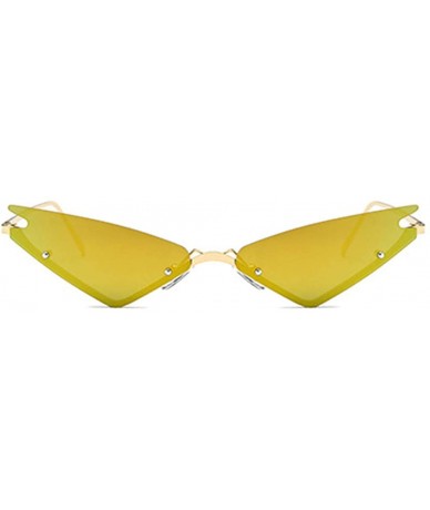 Oval Unisex Fashion Cat Eye Metal Frame Candy Color Small Sunglasses UV400 - Yellow - CU18NH57X2K $11.66