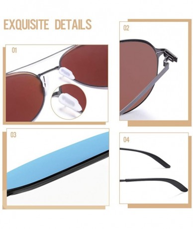 Rectangular Classic Sunglasses for Women Men Nylon Mirrored Lens Ultra Lightweight Metal Frames - Pilot Blue Mirrored Lens - ...