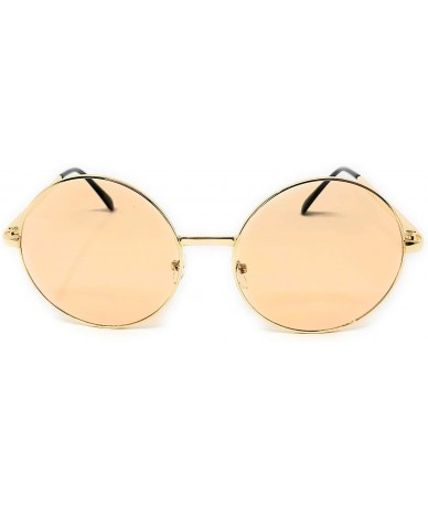 Round XL Oversize Metal Round Hippie Sunglasses - Gold- Peach - CM18Q35OYLU $10.87