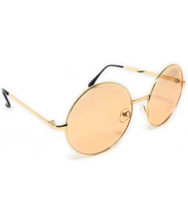 Round XL Oversize Metal Round Hippie Sunglasses - Gold- Peach - CM18Q35OYLU $10.87