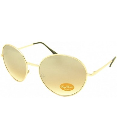 Oversized Mirrored sunglasses round golden medium Oversize John Lennon 400UV Vintage - Brown - CS11UJSQ3W9 $34.14