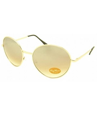 Oversized Mirrored sunglasses round golden medium Oversize John Lennon 400UV Vintage - Brown - CS11UJSQ3W9 $35.89