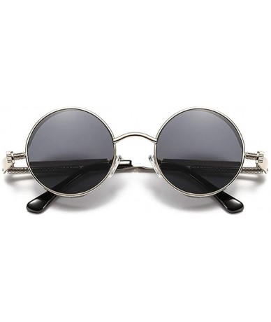 Round Steam Punk Fashion Trendy Wild Sunglasses Round Metal Frame Spring Legs UV Protection - Silver Frame+ Black Lens - C618...