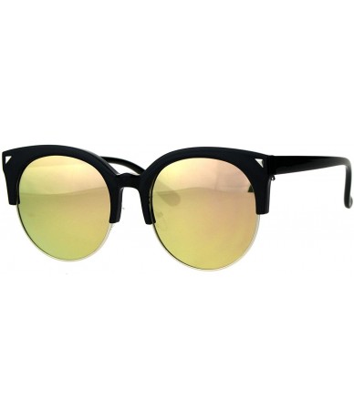 Oversized Round Cateye Sunglasses Womens Half Rim Style Oversized Fashion Shades - Black (Pink Mirror) - C018760ML00 $22.66