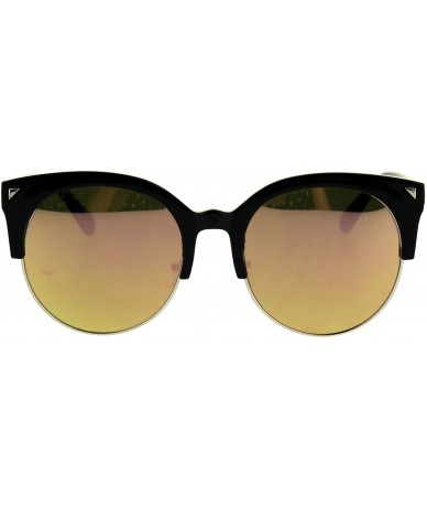 Oversized Round Cateye Sunglasses Womens Half Rim Style Oversized Fashion Shades - Black (Pink Mirror) - C018760ML00 $9.44